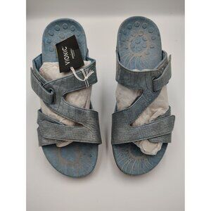 Vionic Womens Orthotic Sandals Lauren Blue Croc-Embossed Adjustable Straps Size